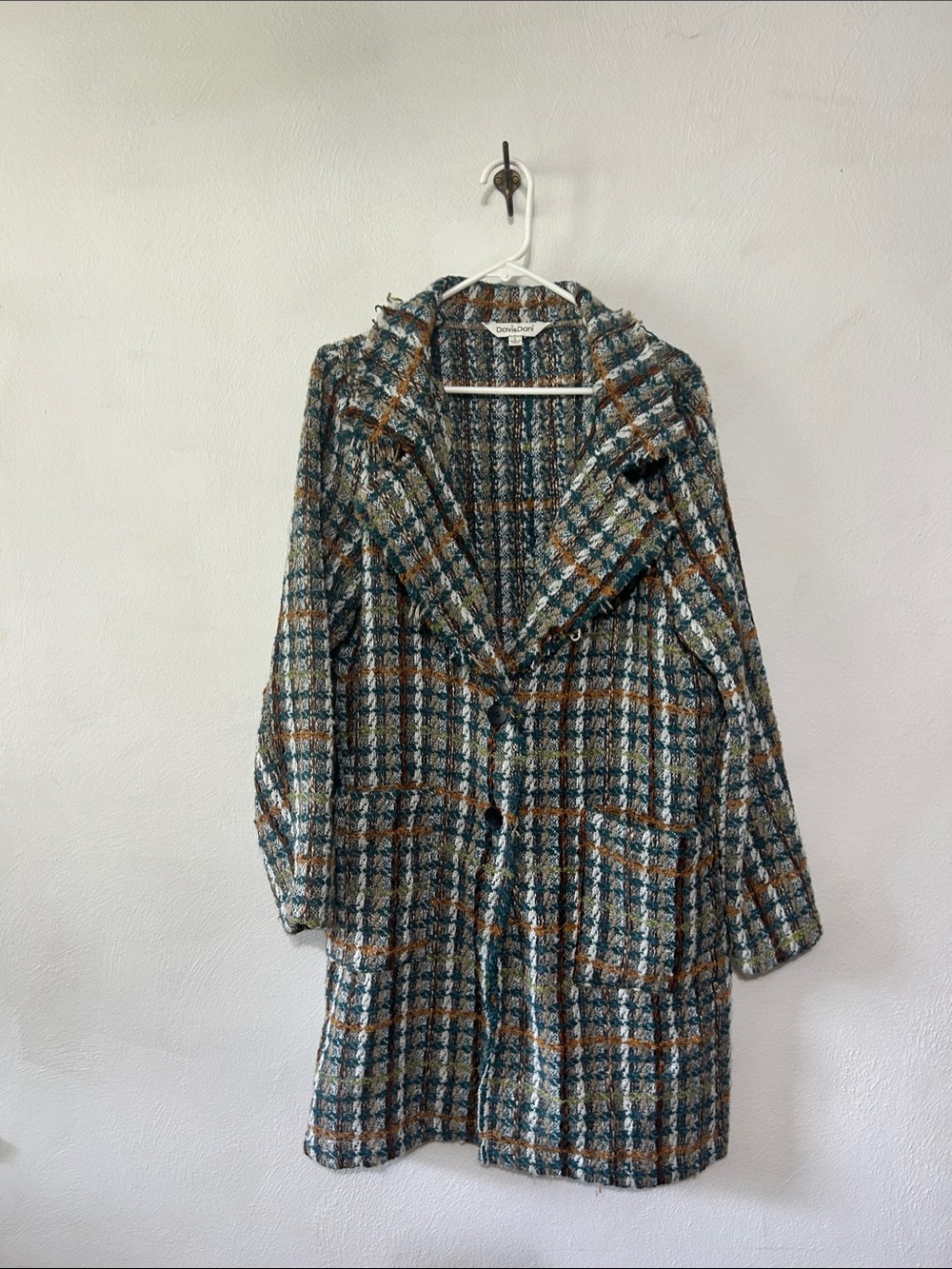 Davi & Dani Teal and Brown Plaid Wool Blend Jacket